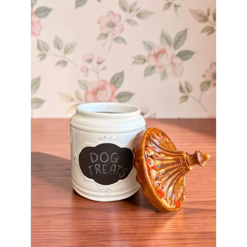 Home Essentials Dog Treat Jar Ceramic Canister Bronze Lid Chalkboard 9